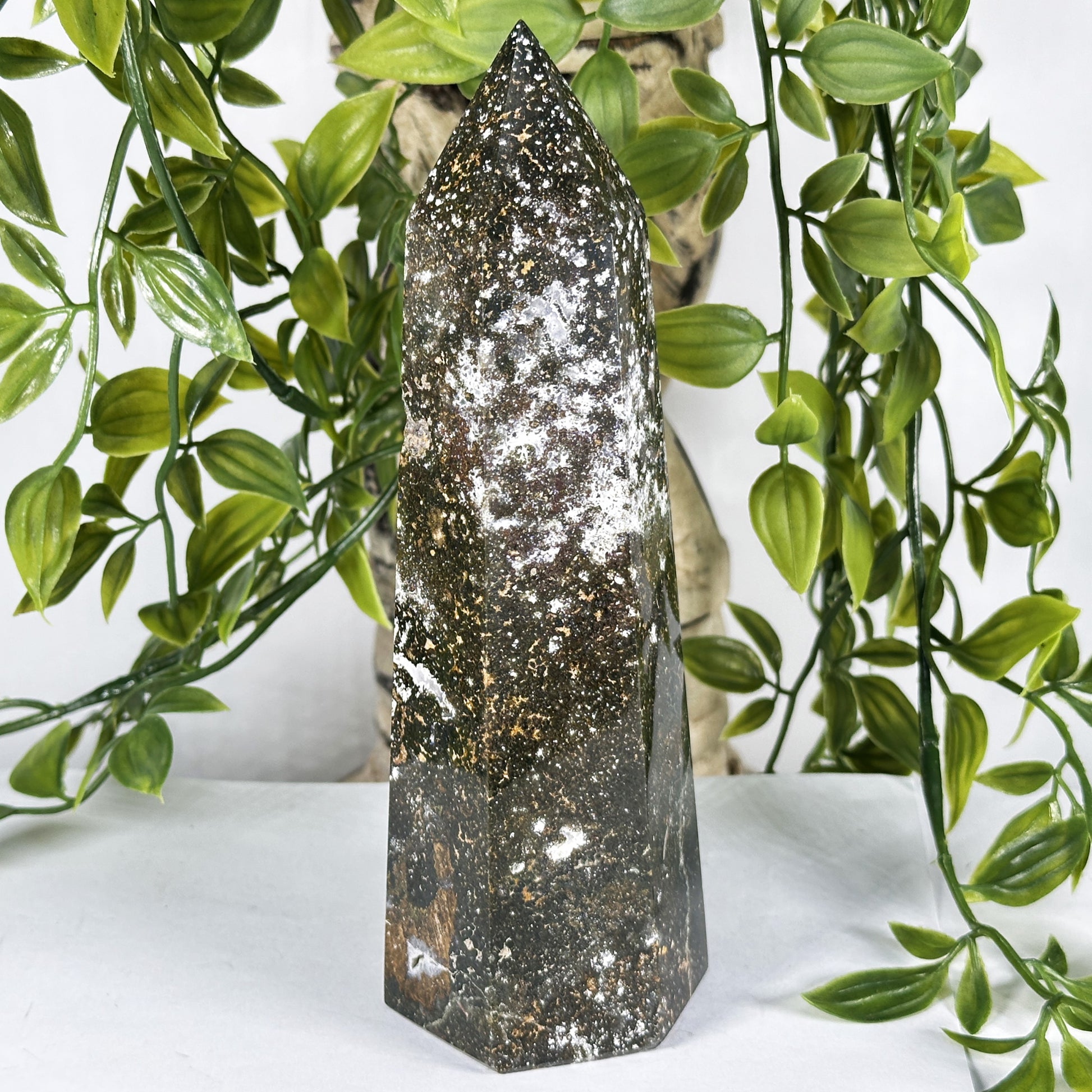 Natural Polished Sea Jasper Crystal Tower Point - Gem Avenue Retail