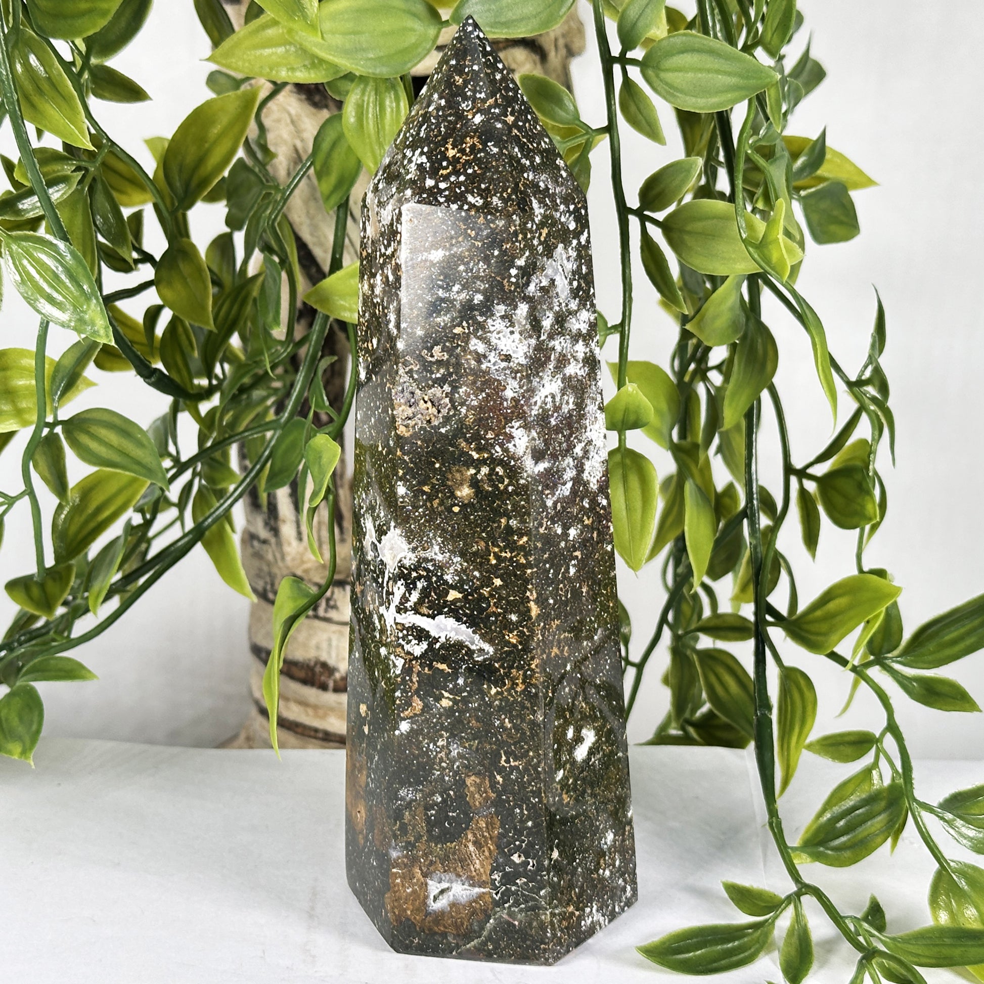 Natural Polished Sea Jasper Crystal Tower Point - Gem Avenue Retail