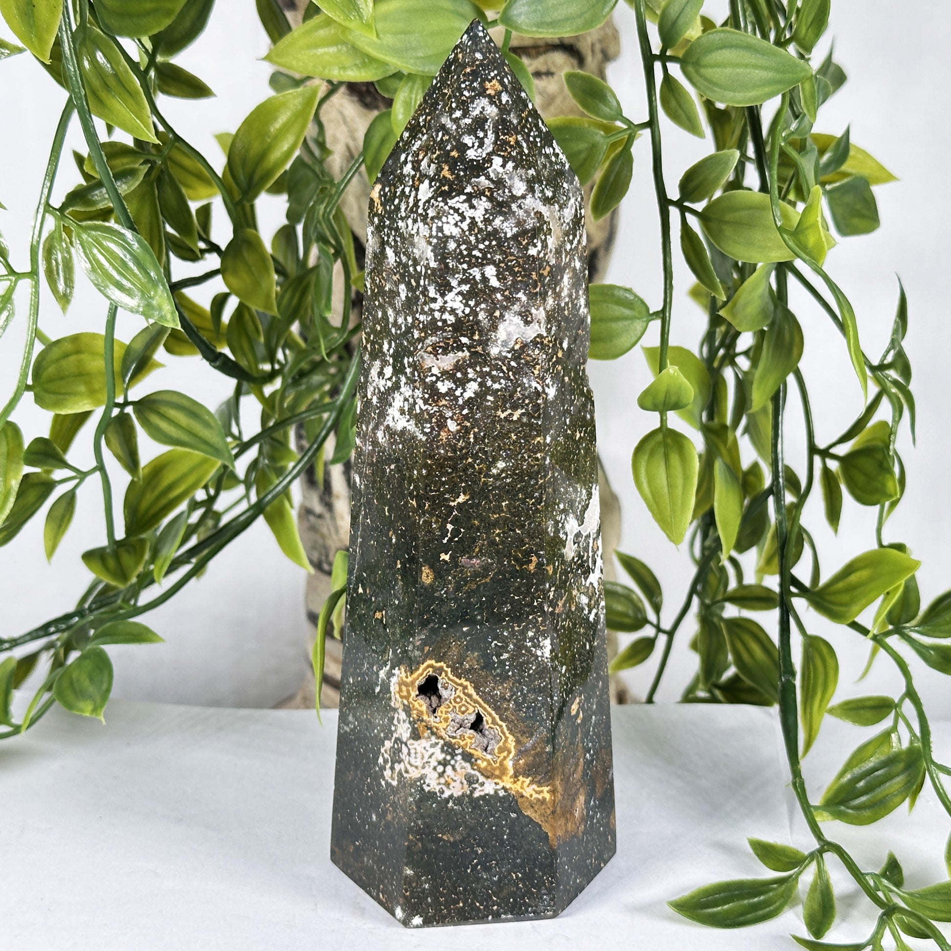 Natural Polished Sea Jasper Crystal Tower Point - Gem Avenue Retail