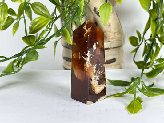 Natural Polished Amber Crystal Tower Point Healing Stone - RPO530