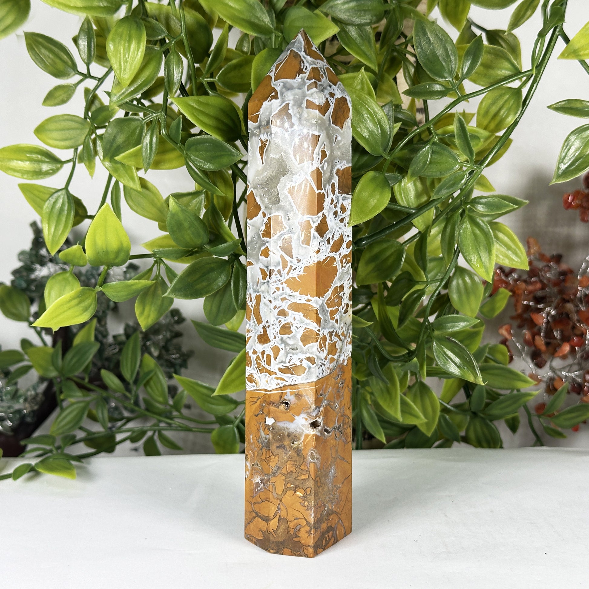 Natural Sea Jasper Crystal Tower - Gem Avenue Retail