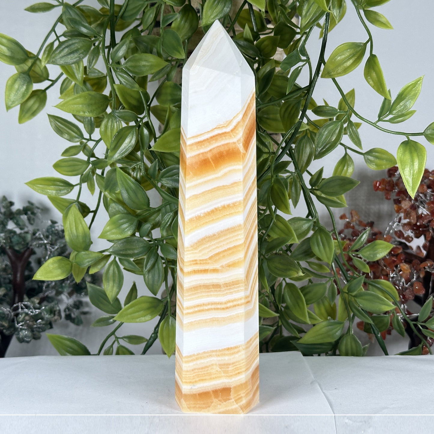 Natural Orange Calcite Crystal Obelisk Tower - Gem Avenue Retail