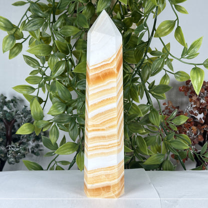 Natural Orange Calcite Crystal Obelisk Tower - Gem Avenue Retail