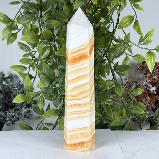 Natural Orange Calcite Crystal Obelisk Tower - Gem Avenue Retail
