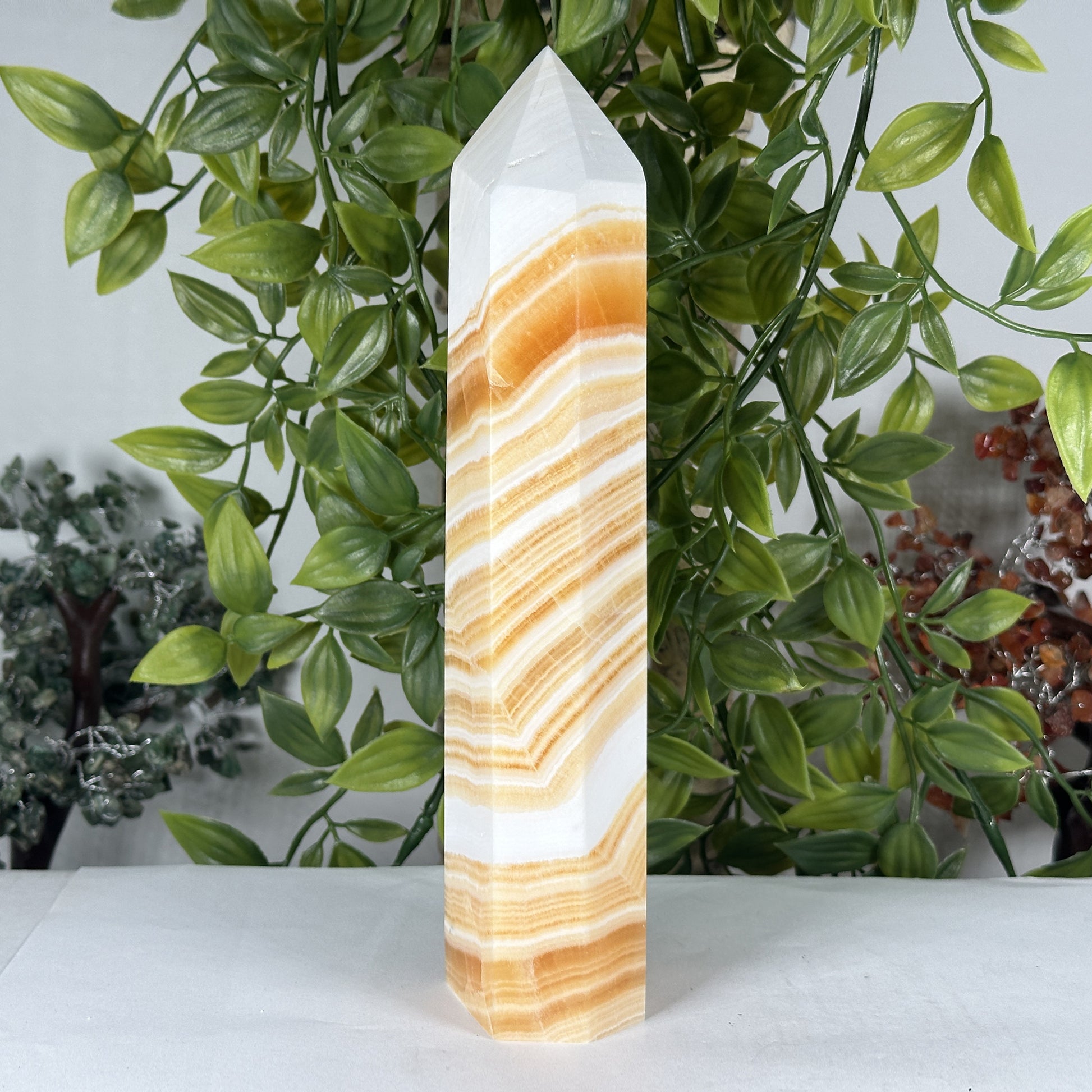Natural Orange Calcite Crystal Obelisk Tower - Gem Avenue Retail
