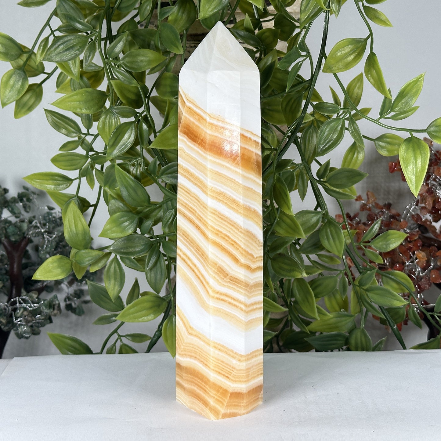 Natural Orange Calcite Crystal Obelisk Tower - Gem Avenue Retail
