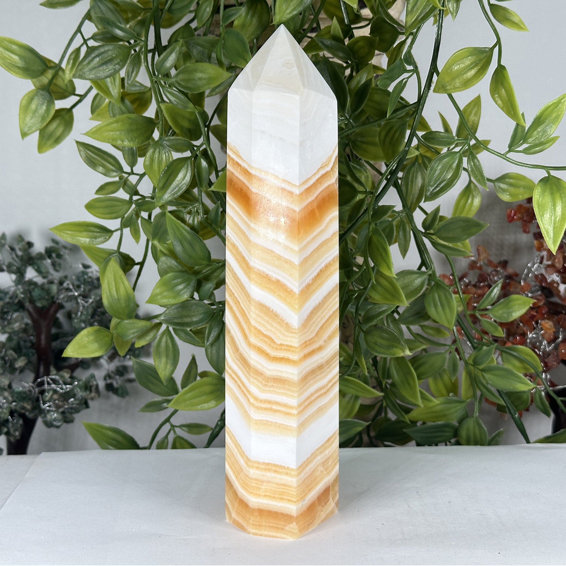 Natural Orange Calcite Crystal Obelisk Tower - Gem Avenue Retail