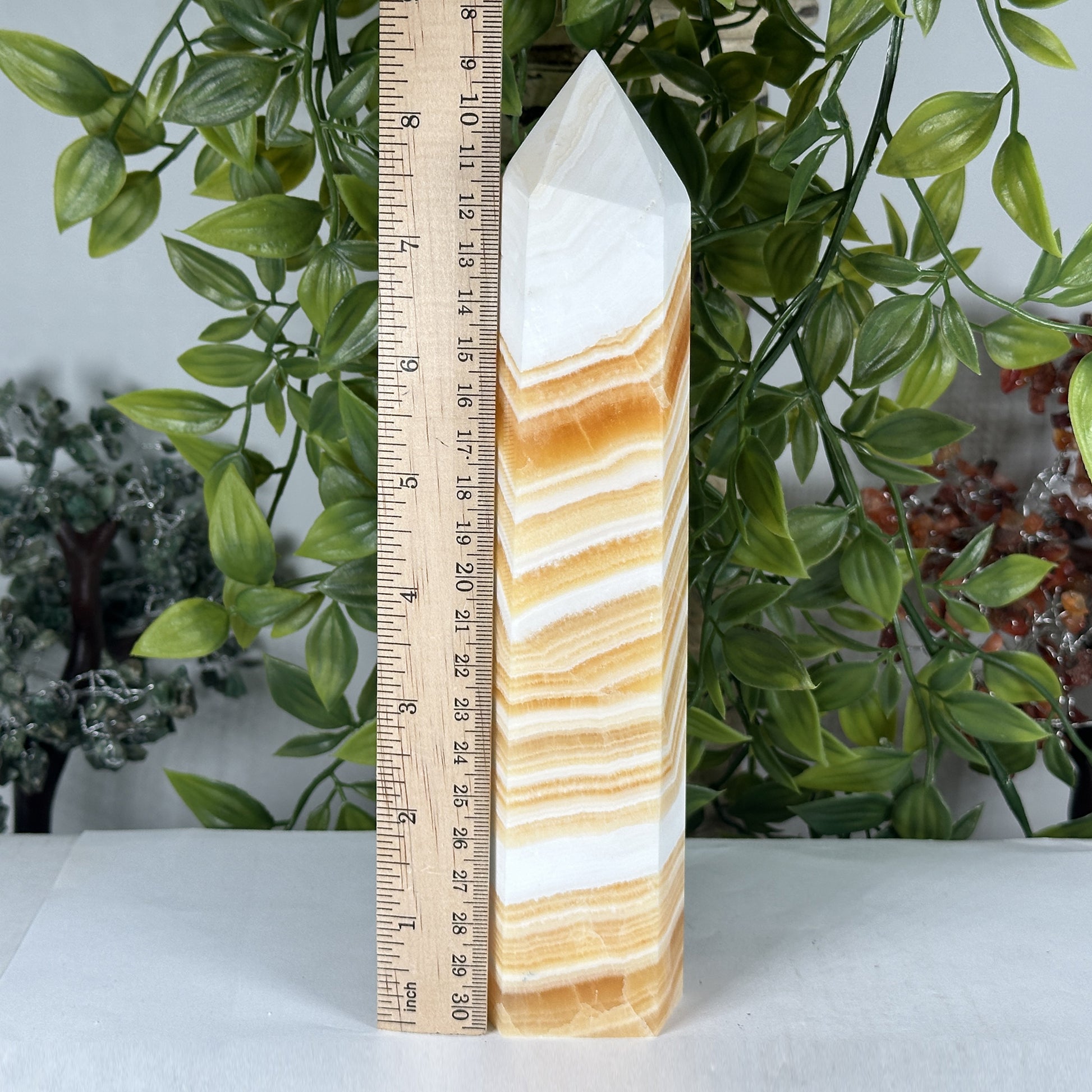 Natural Orange Calcite Crystal Obelisk Tower - Gem Avenue Retail