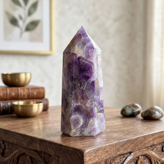 Natural Amethyst Crystal Tower 6" Polished Point Madagascar Healing Stone Decorative Display