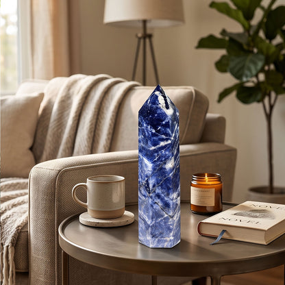 Natural Sodalite Crystal Tower 7.5" Polished Point Blue Mineral Display Stone