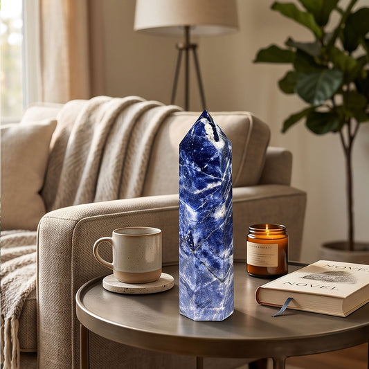 Natural Sodalite Crystal Tower 7.5" Polished Point Blue Mineral Display Stone