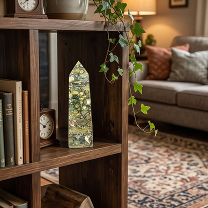Natural Rainforest Jasper Crystal Point Tower 4 Inch Polished Healing Stone Home Decor