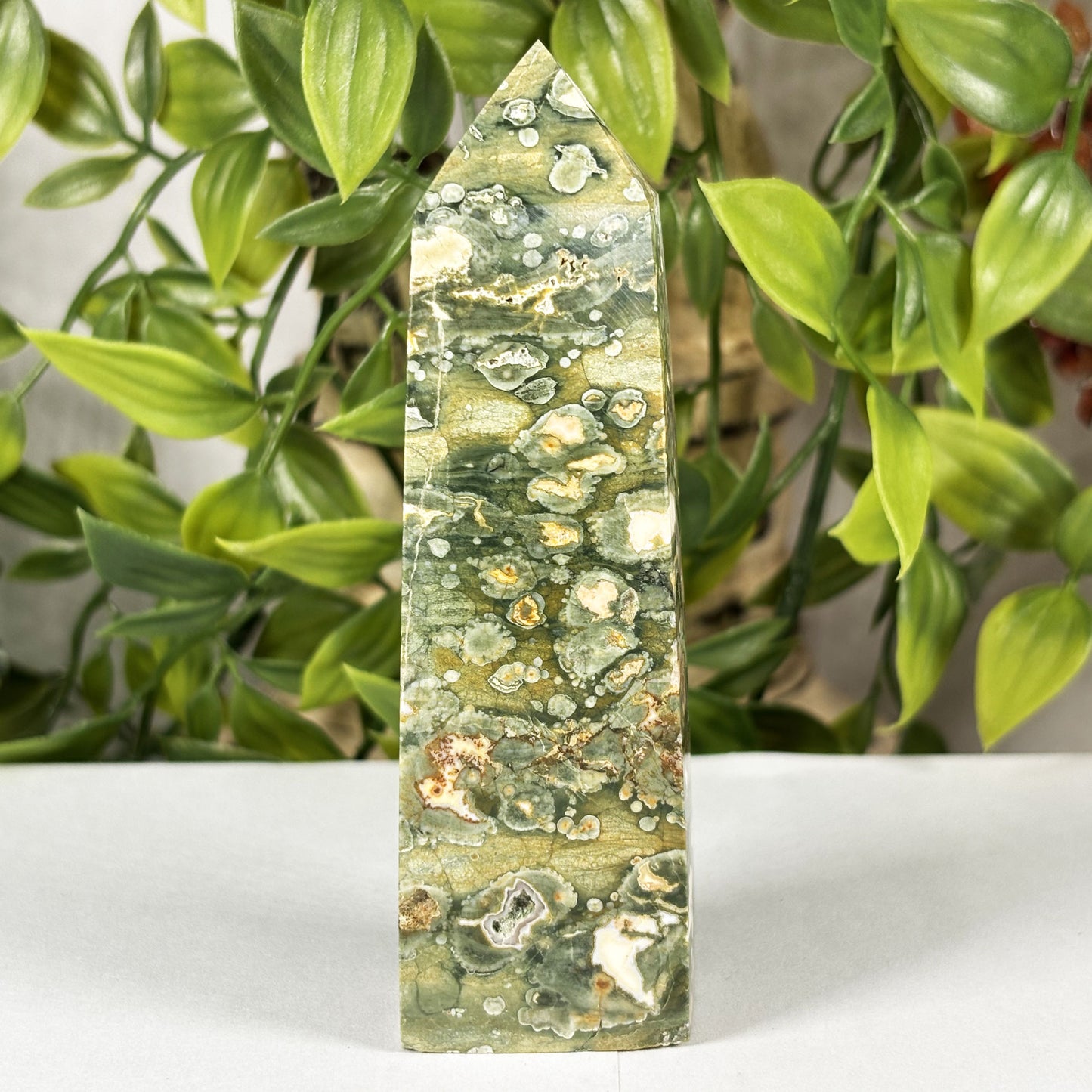 Rainforest Jasper Crystal Point Tower - Gem Avenue Retail