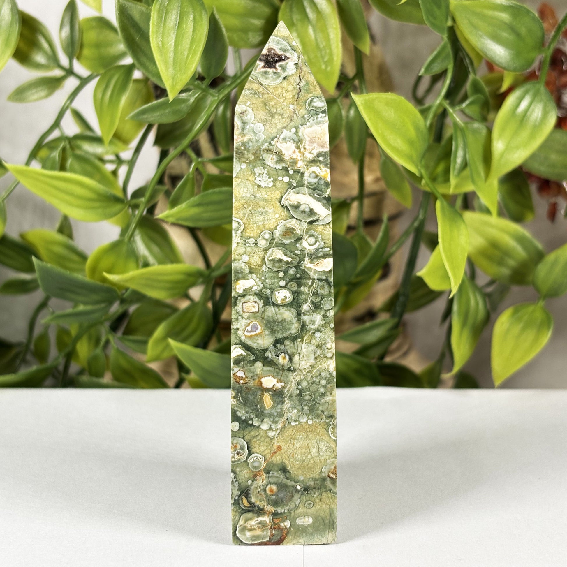 Rainforest Jasper Crystal Point Tower - Gem Avenue Retail