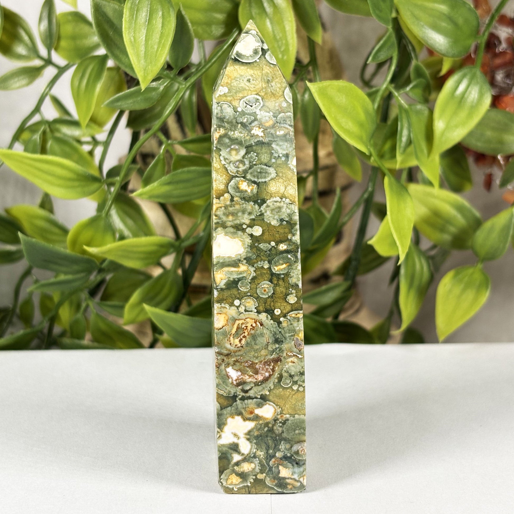 Rainforest Jasper Crystal Point Tower - Gem Avenue Retail