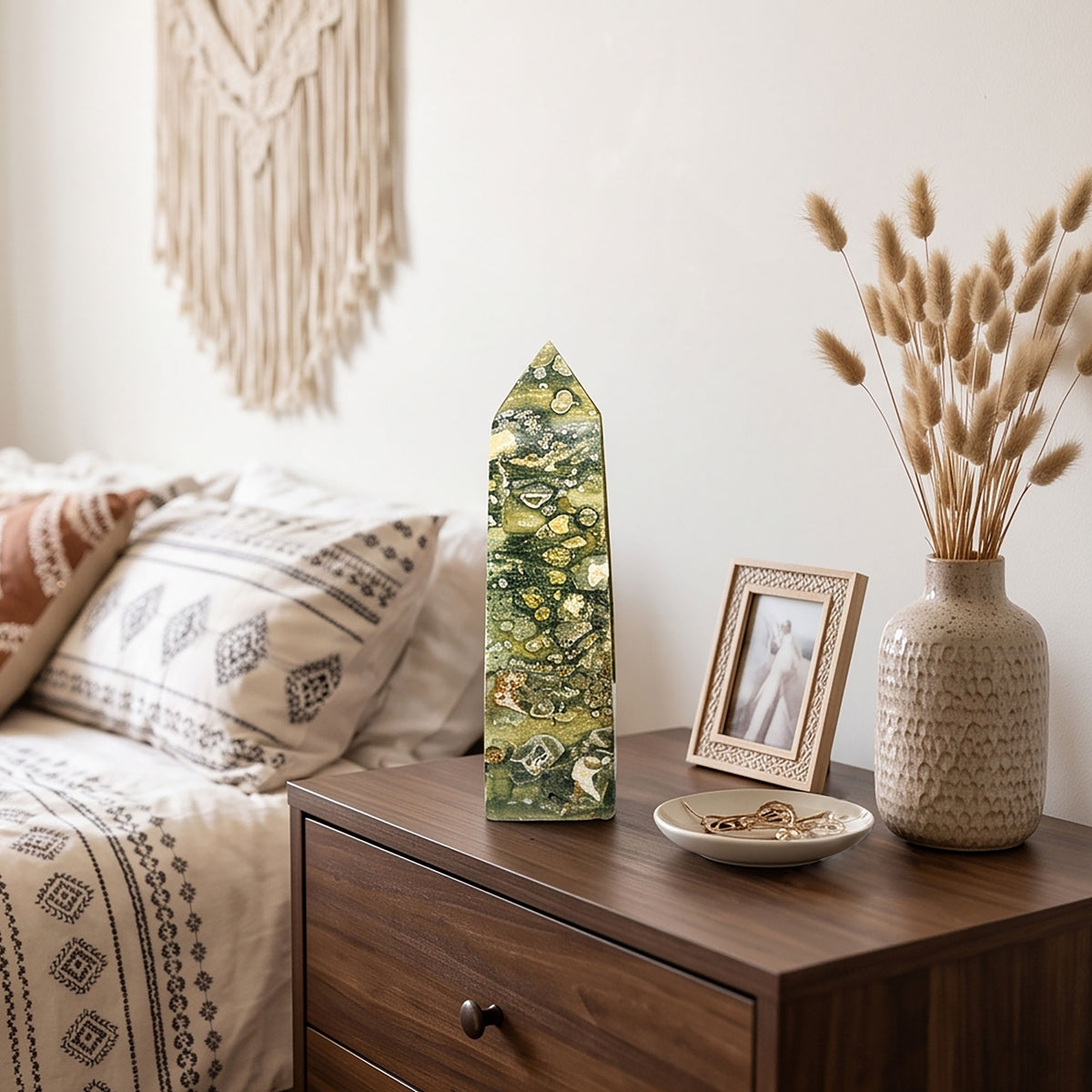 Natural Rainforest Jasper Crystal Point Tower 4 Inch Polished Healing Stone Home Decor