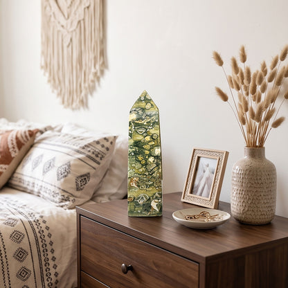 Natural Rainforest Jasper Crystal Point Tower 4 Inch Polished Healing Stone Home Decor