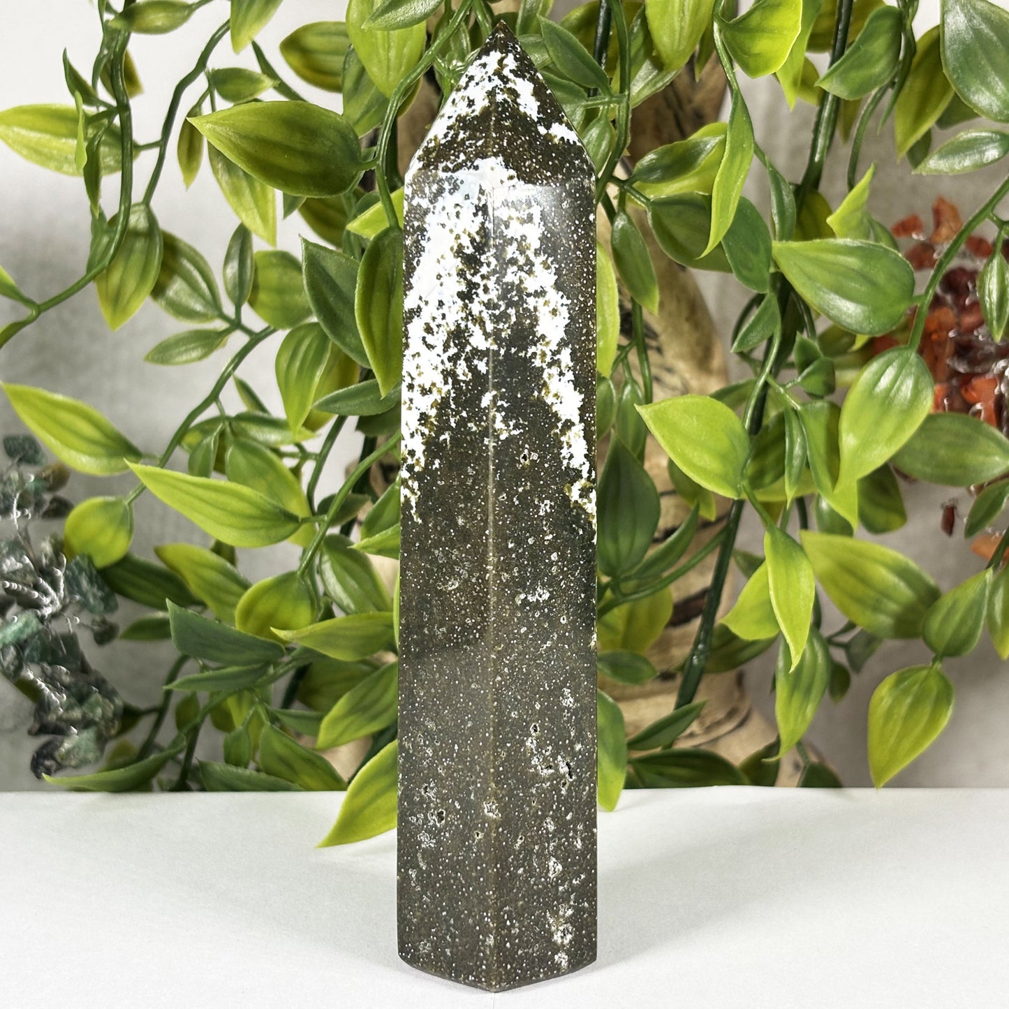 Natural Sea Jasper Crystal Point from Madagascar Polished Healing Stone Tower