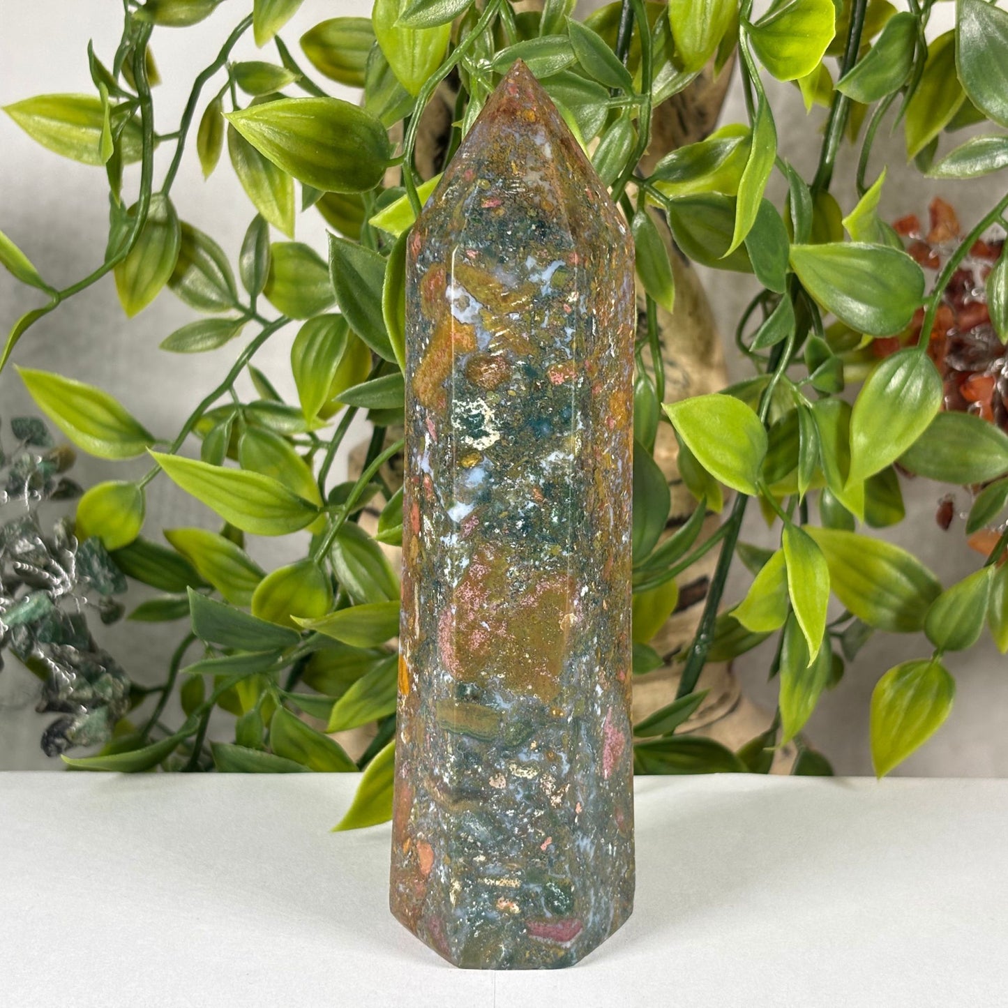Natural Sea Jasper Crystal Tower from Madagascar Polished Healing