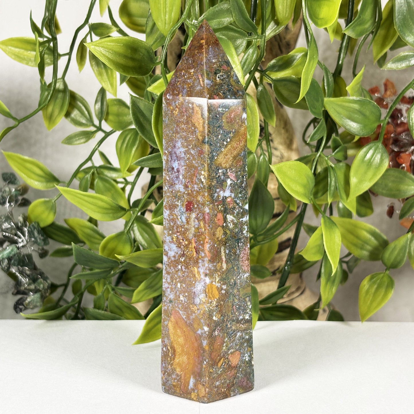 Natural Sea Jasper Crystal Tower from Madagascar Polished Healing