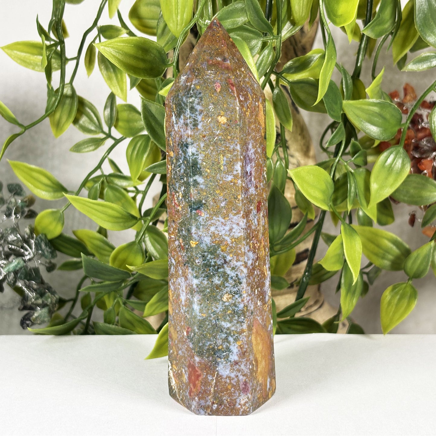 Natural Sea Jasper Crystal Tower from Madagascar Polished Healing