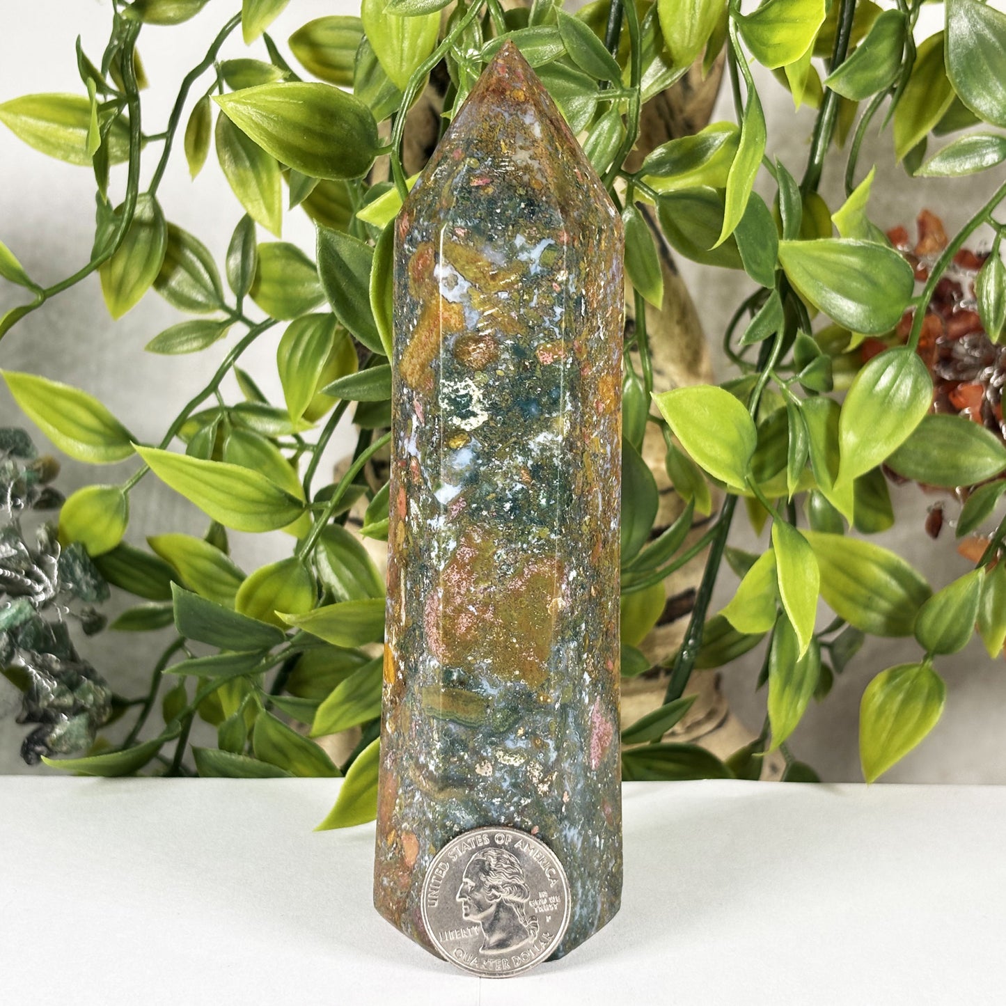 Natural Sea Jasper Crystal Tower from Madagascar Polished Healing