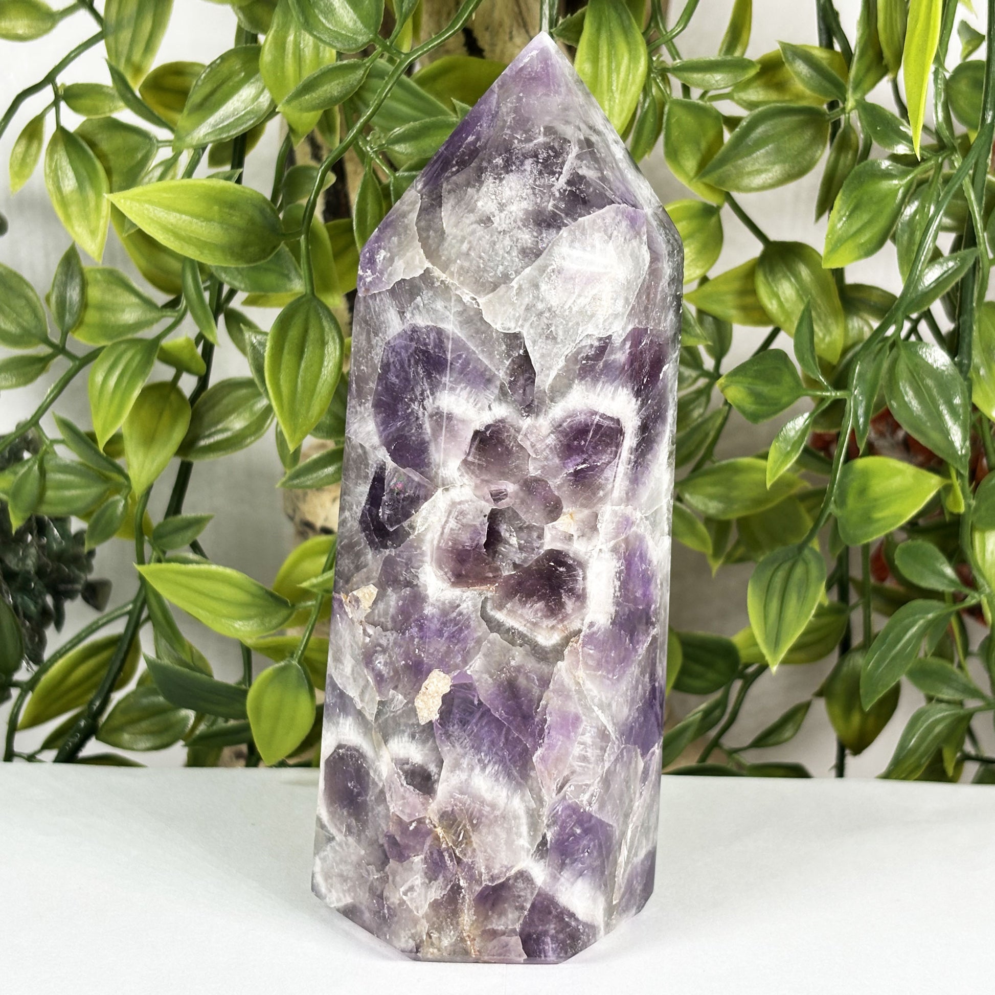 Chevron Amethyst Crystal Obelisk Tower - Gem Avenue Retail