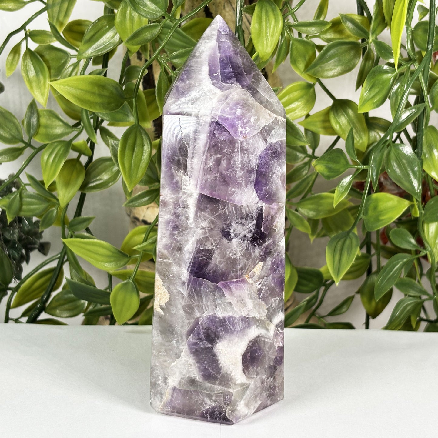 Chevron Amethyst Crystal Obelisk Tower - Gem Avenue Retail