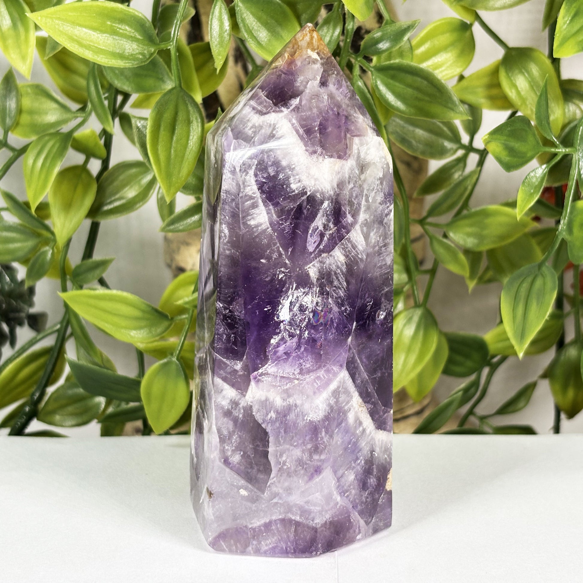 Chevron Amethyst Crystal Obelisk Tower - Gem Avenue Retail