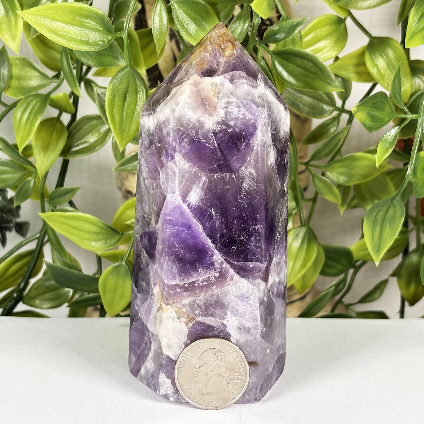 Chevron Amethyst Crystal Obelisk Tower - Gem Avenue Retail