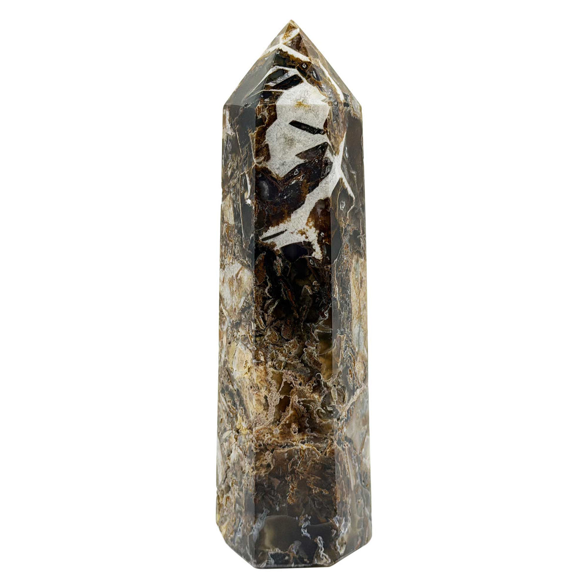 Breccia Agate Crystal Tower 6.5" Polished