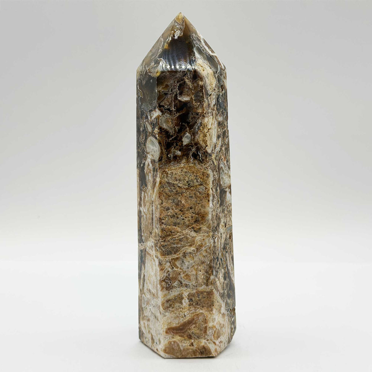 Breccia Agate Crystal Tower 6.5" Polished