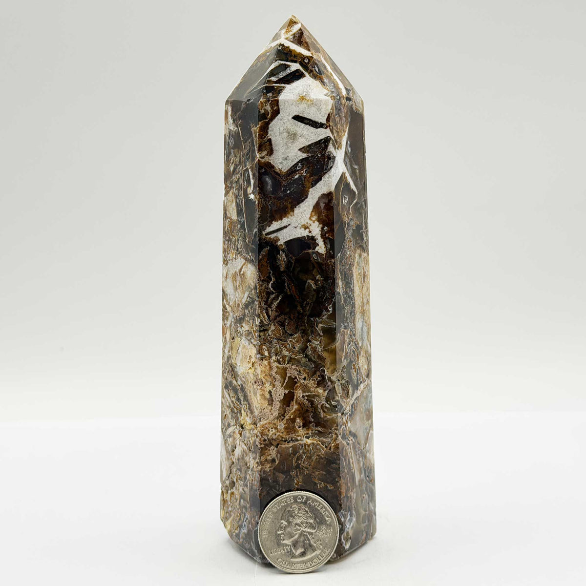 Breccia Agate Crystal Tower 6.5" Polished