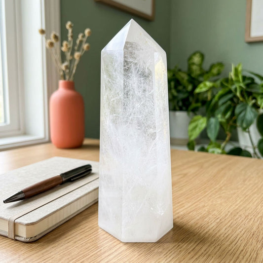 Natural Clear Quartz Crystal Tower Obelisk 6.5"