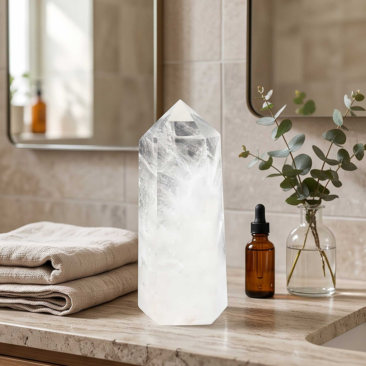 Natural Clear Quartz Crystal Tower Obelisk 6"
