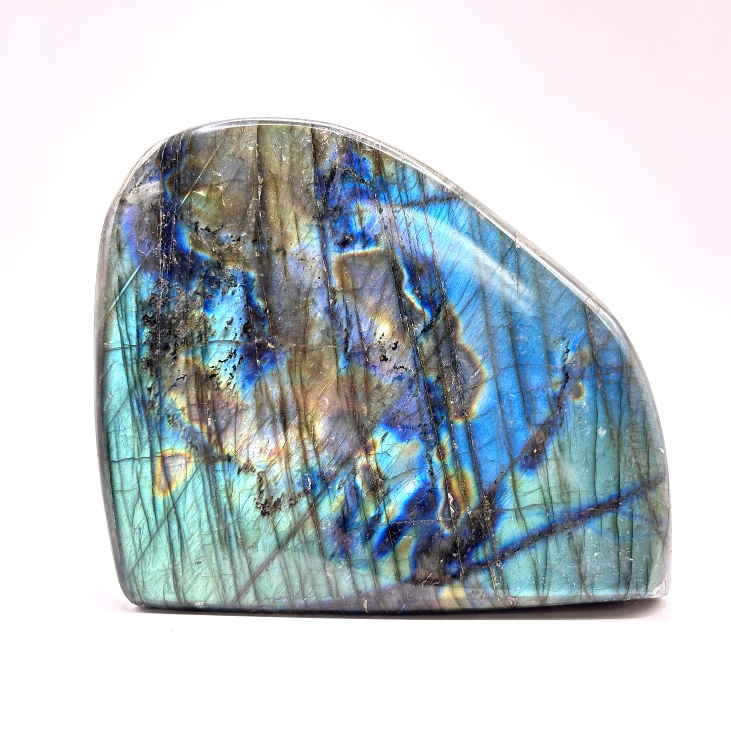 Polished Labradorite Display Stone Natural Gemstone with Stunning Blue Flash for Energy Healing, and Modern Home Decoration - RPS507