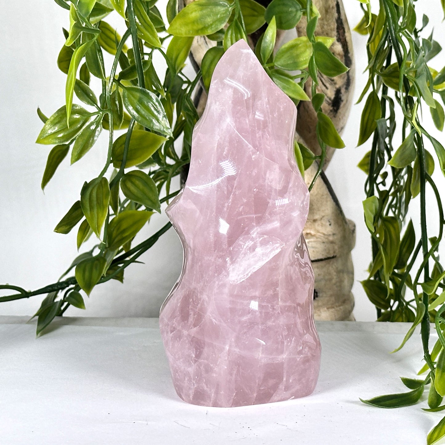 Natural Rose Quartz Flame Polished Crystal Love & Healing Stone for Meditation, Energy Work & Home Decor - RPS520