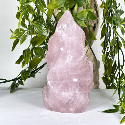 Natural Rose Quartz Flame Polished Crystal Love & Healing Stone for Meditation, Energy Work & Home Decor - RPS520