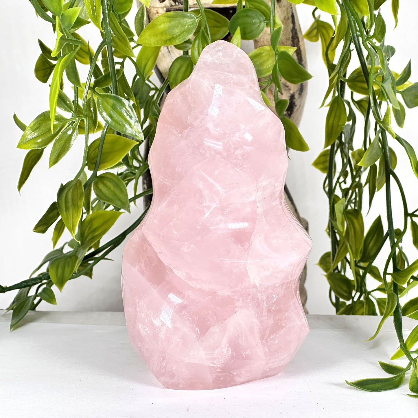 Natural Rose Quartz Flame Polished Crystal Healing Love Stone for Meditation, Energy & Home Decor - RPS521