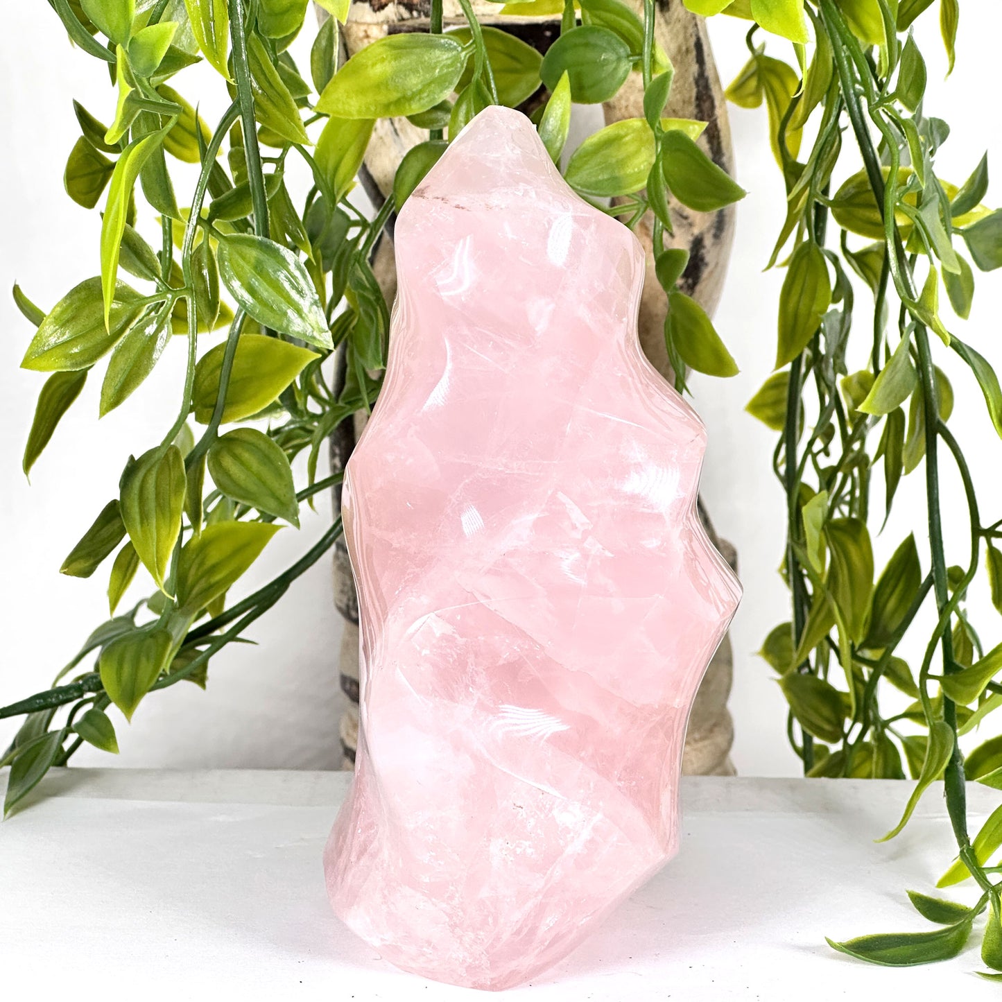 Natural Rose Quartz Flame Polished Crystal Healing Love Stone for Meditation, Energy & Home Decor - RPS521