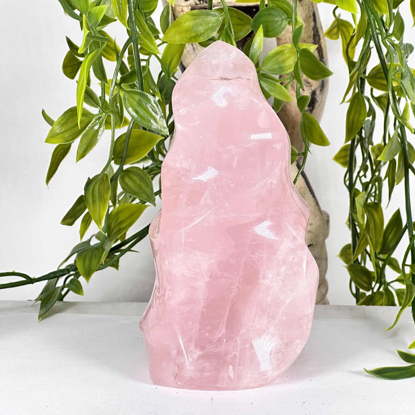 Natural Rose Quartz Flame Polished Crystal Healing Love Stone for Meditation, Energy & Home Decor - RPS521