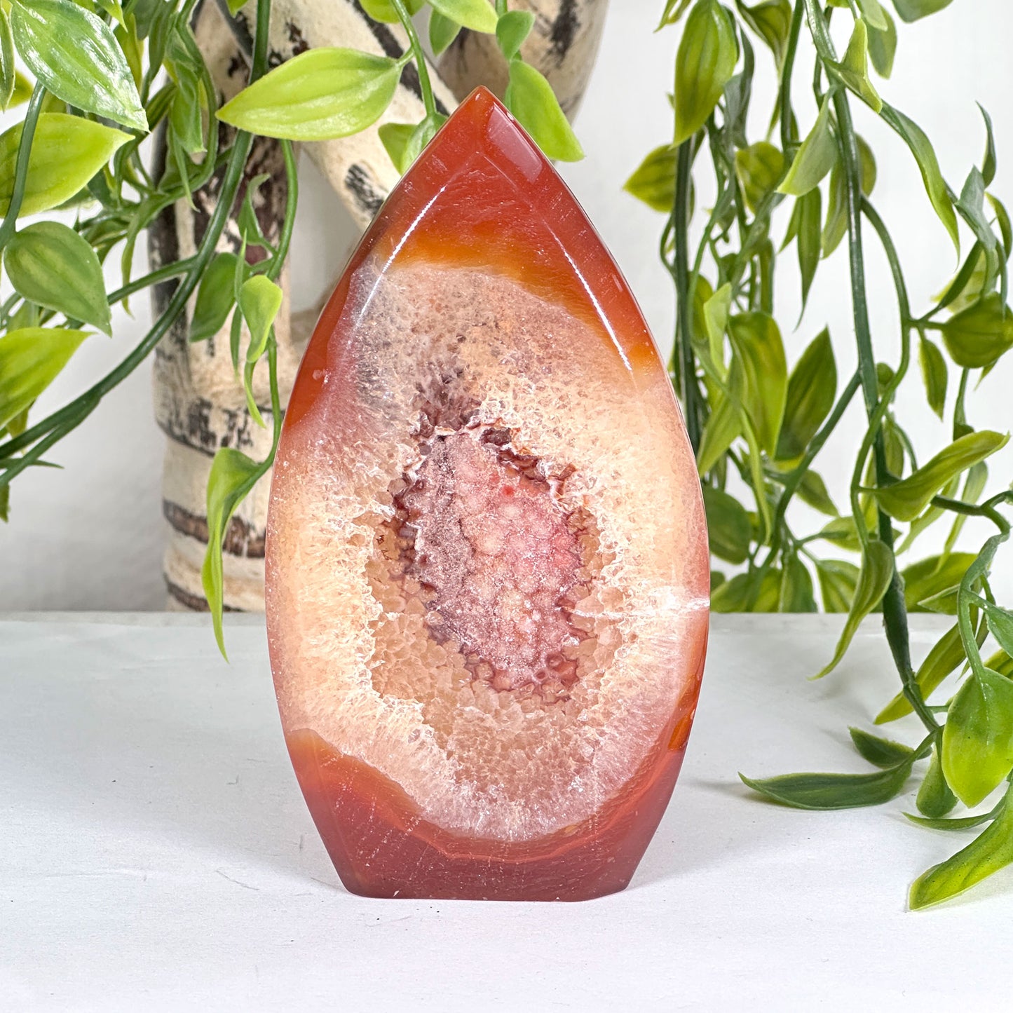 Natural Carnelian Polished Freeform Crystal with Druzy Center Healing Stone for Energy, Meditation & Home Decor - RPS524