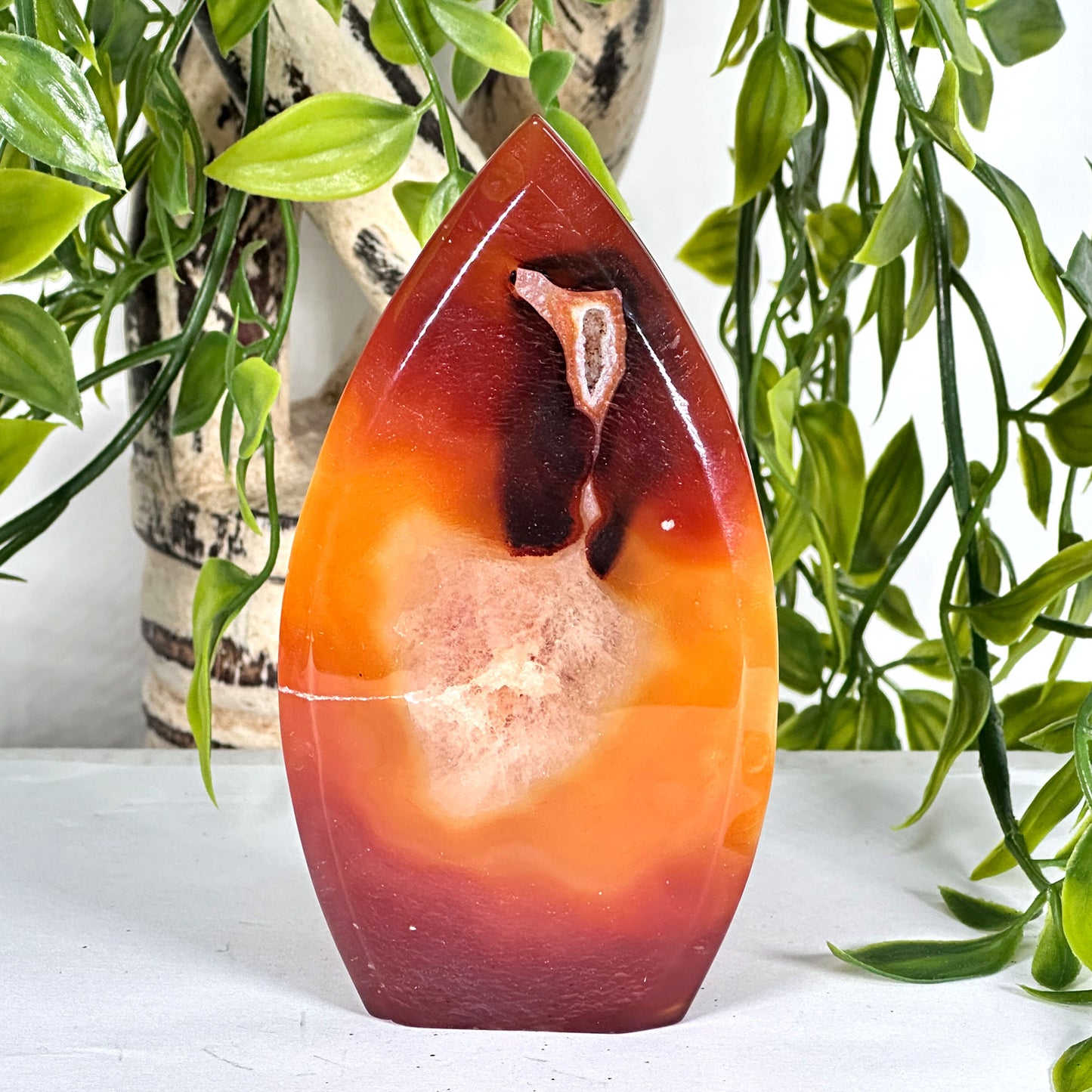 Natural Carnelian Polished Freeform Crystal with Druzy Center Healing Stone for Energy, Meditation & Home Decor - RPS524