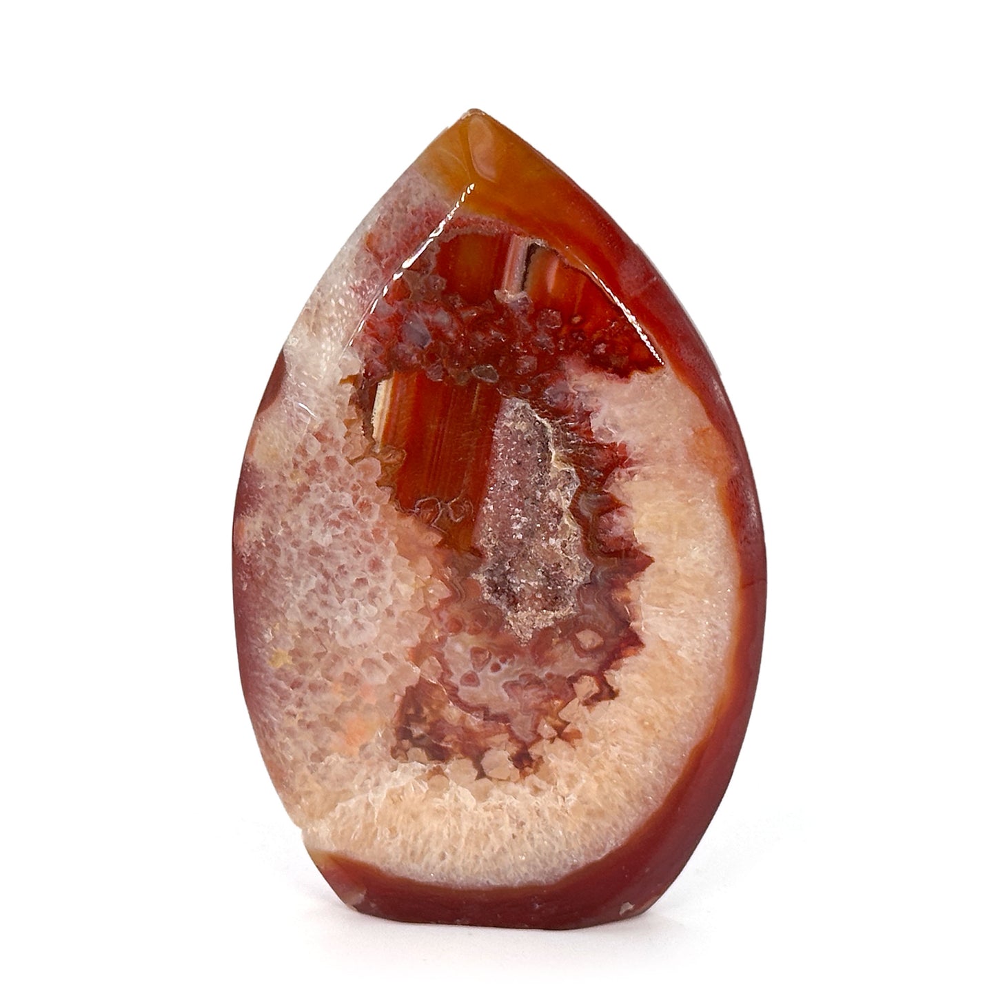 Natural Carnelian Polished Freeform Crystal with Druzy Pocket Healing Stone for Energy, Meditation & Home Decor - RPS525