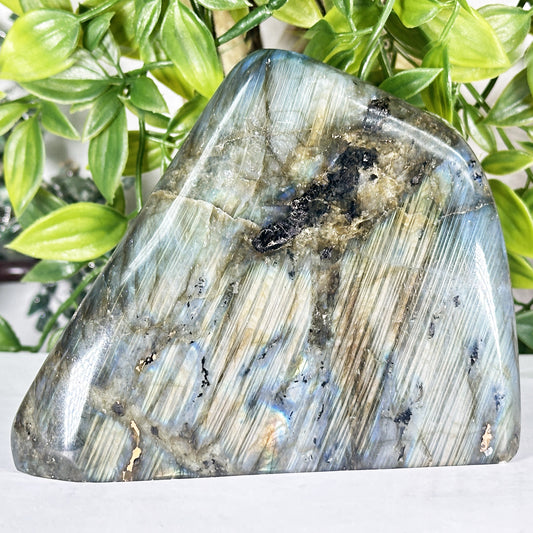 Natural Madagascar Labradorite Freeform Polished Stone with Soft Blue and Gold Flash - RPS553