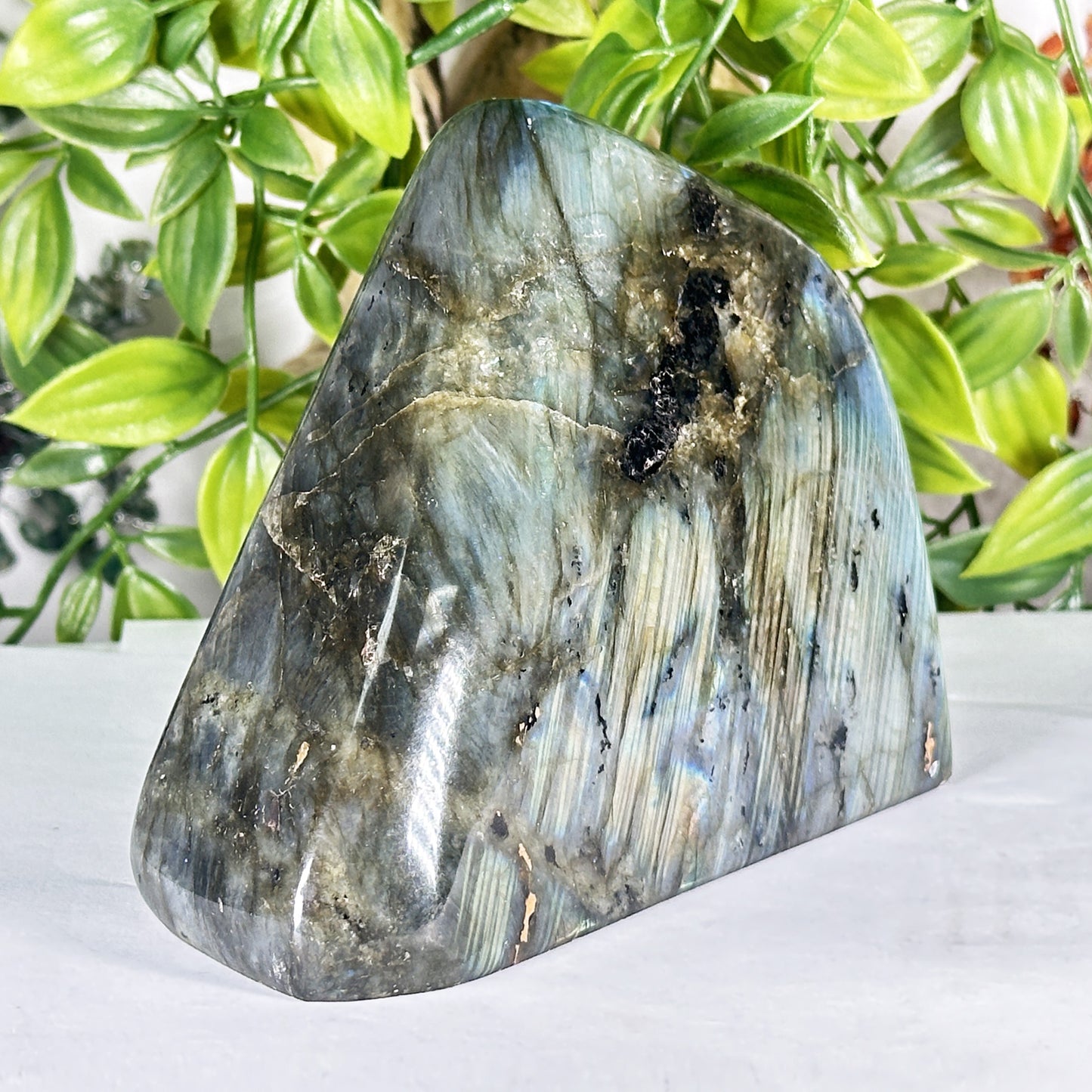 Natural Madagascar Labradorite Freeform Polished Stone with Soft Blue and Gold Flash - RPS553