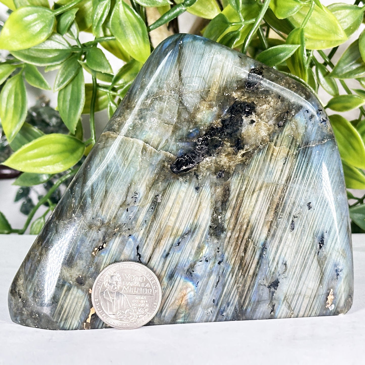 Natural Madagascar Labradorite Freeform Polished Stone with Soft Blue and Gold Flash - RPS553