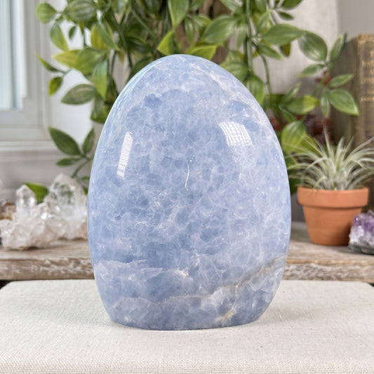 Natural Blue Celestite Freeform Crystal 4.25" Polished Madagascar Mineral Specimen Display Stone