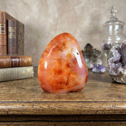 Madagascar Carnelian Freeform Polished 3.75" Natural Crystal with Druzy Pockets