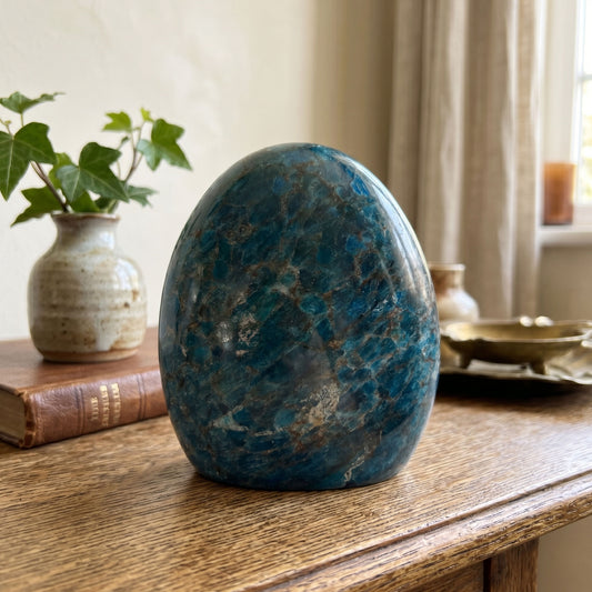 Madagascar Blue Apatite Freeform Crystal Specimen 4" Tall